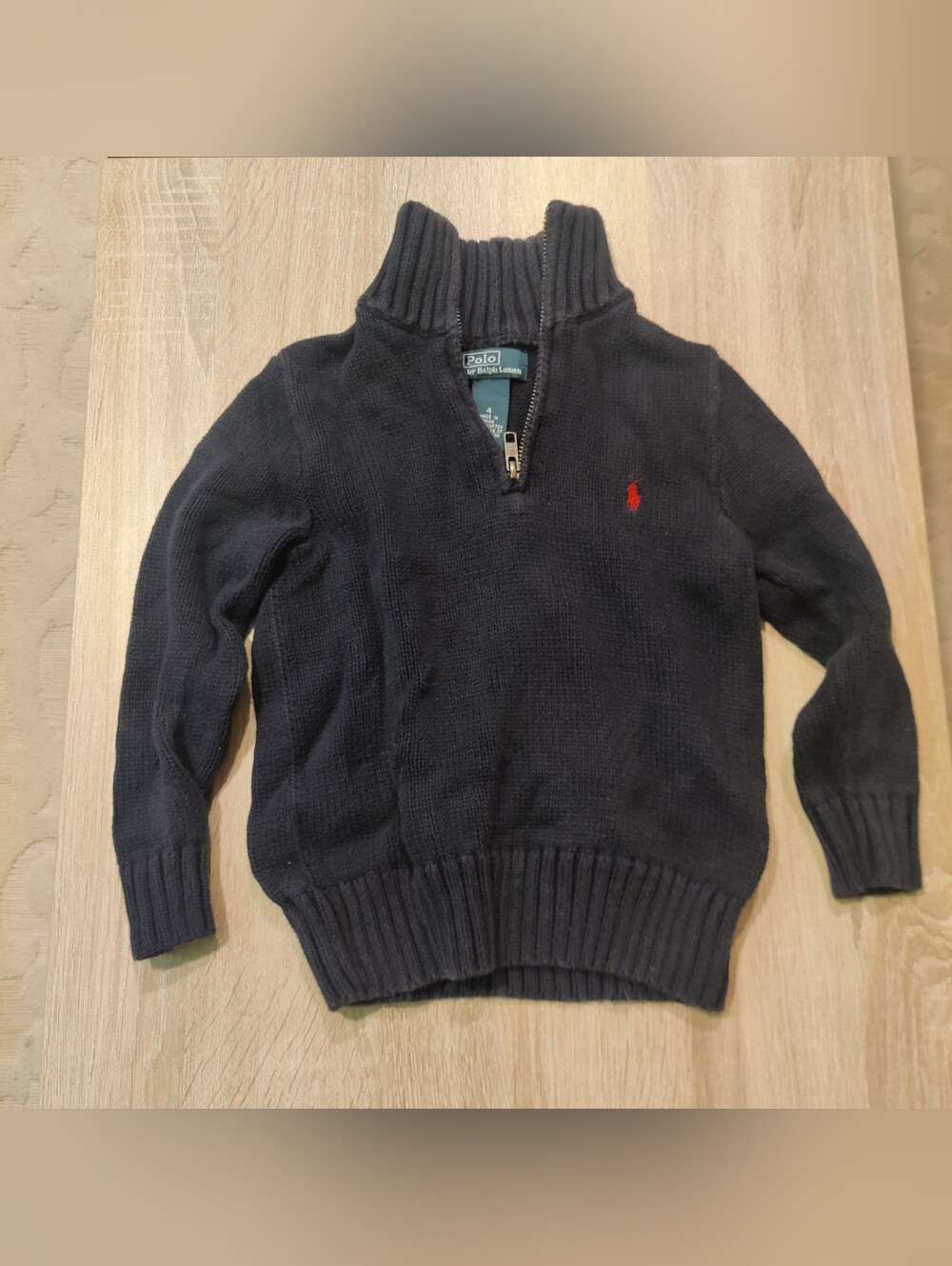 Vintage Boy's Polo by Ralph Lauren Navy Half-Zip Sweater with Red Pony Size 4